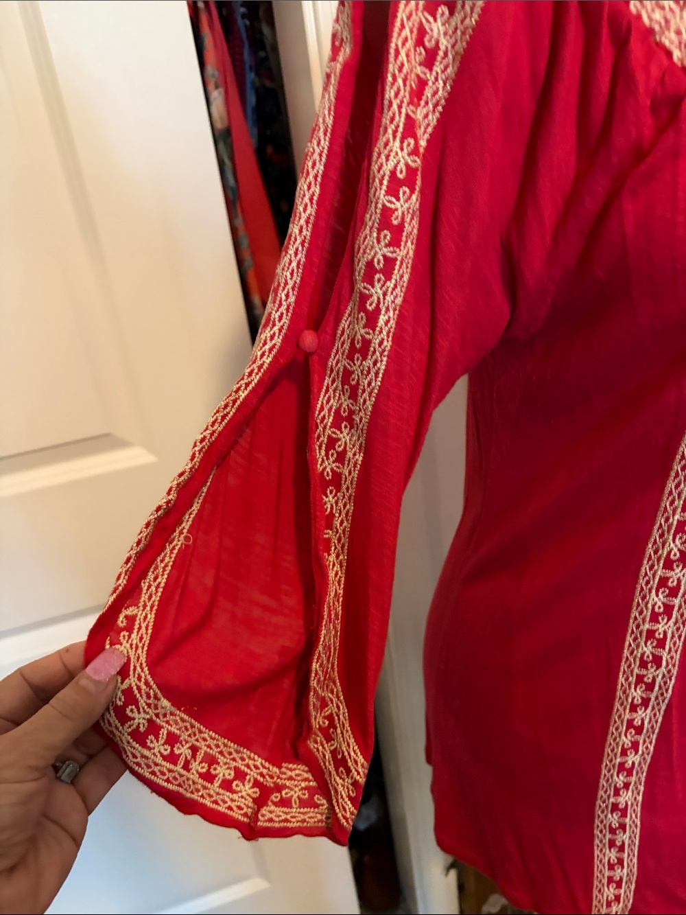 INC International Concepts Red Embroidered Peasant Tunic - Picture 4 of 8